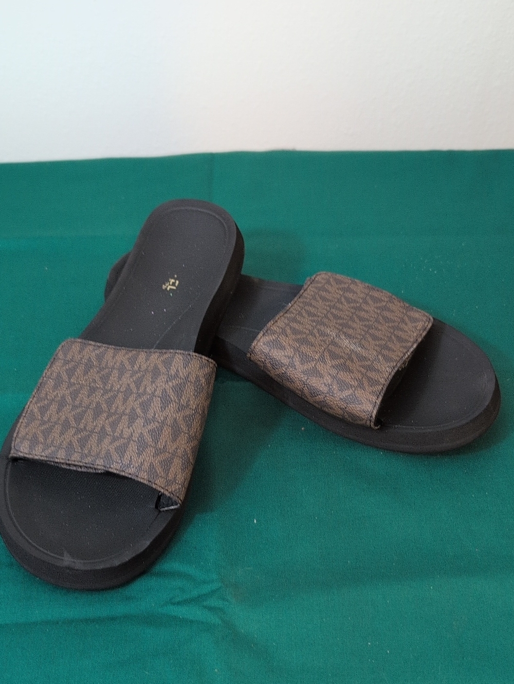 Women's Michael Kors Eba Brown Patterned Slide Sandals